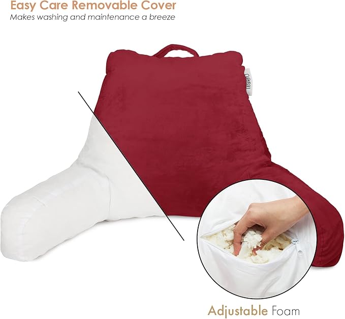 Nestl Reading Pillow for Kids, Small Bed Pillow, Back Pillow for Sitting in Bed, Memory Foam Chair Pillow, Reading & Bed Rest Pillows, Red Back Pillow for Bed, Arm Pillow with Pockets
