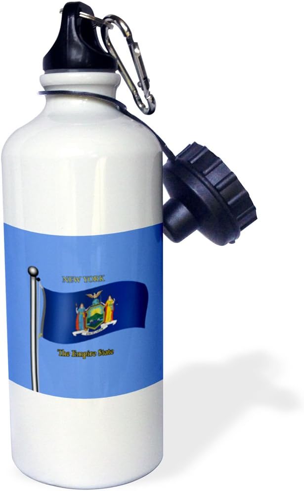3dRose Waving Flag New York with State Name and Nickname Sports Water Bottle, 21oz, Multicolored