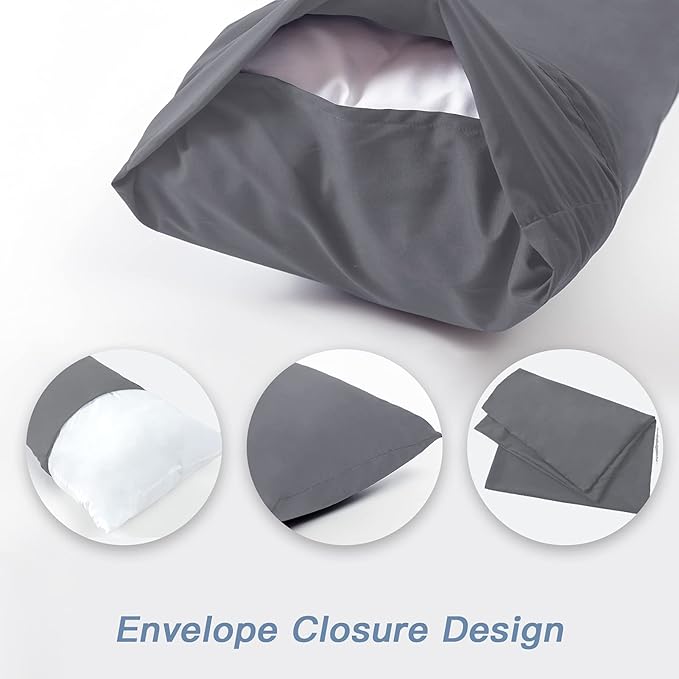 DOWNCOOL Luxury Full Body Pillow Insert with Fiber Cover - Ultra Soft Body Pillow for Sleeping - Breathable Long Bed Pillow Insert, 20"x54"(Grey, with Cover)