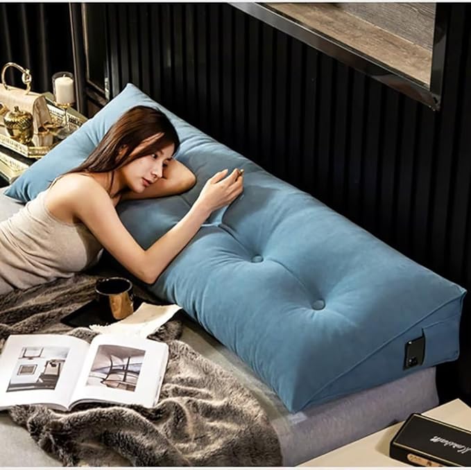 Triangular Headboard Pillow Wedge Pillow for Headboard Gap Headboard Pillow Twin Daybed Pillows Backrest Pillow with Side Pockets