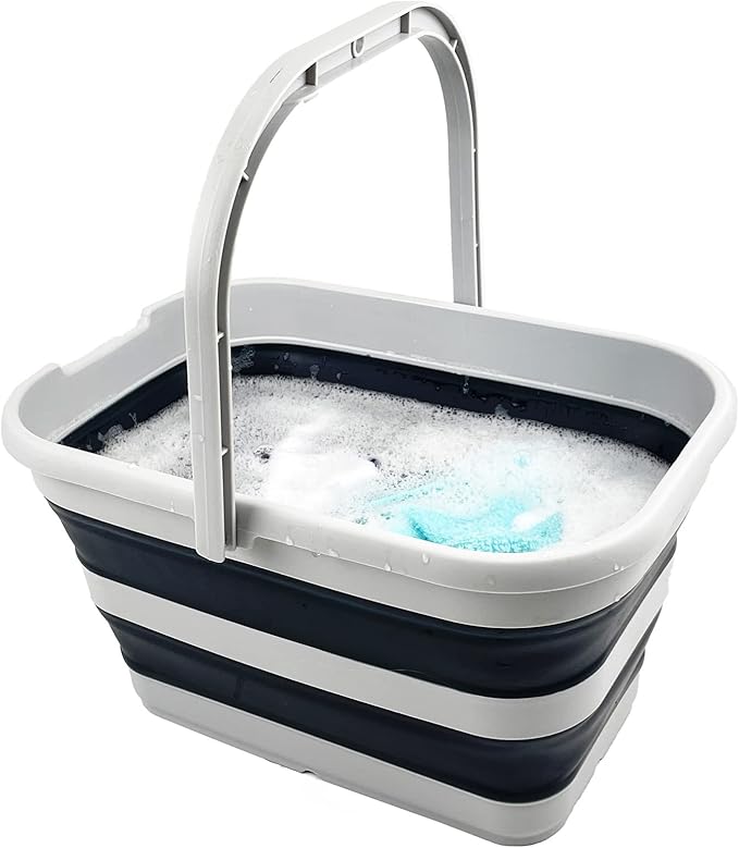 SAMMART 12L (3.1 gallon) Collapsible Rectangular Handy Bucket/Multiuse Foldable Water Pail for Camping, Fishing (Grey/Slate Grey)