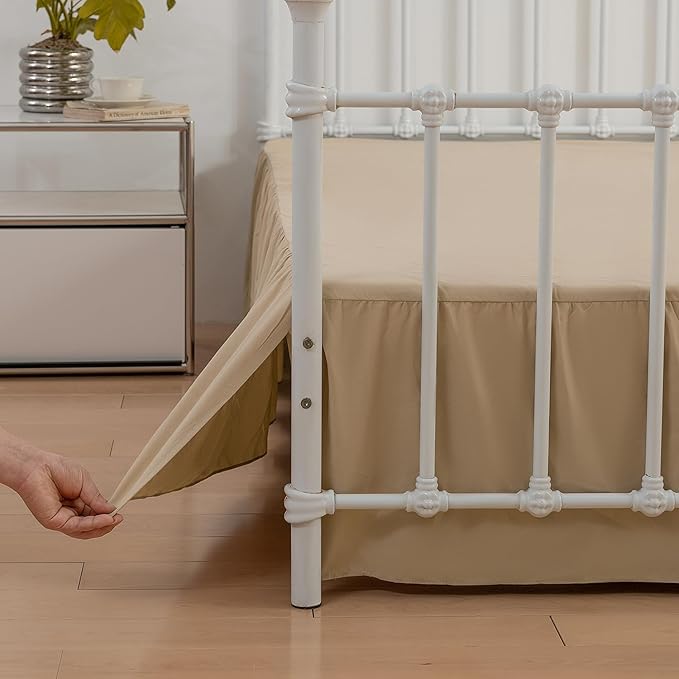 Bed Skirt Queen Size Ruffled Bed Skirts with Split Corners, 18 Inch Drop Dust Ruffle Bed Skirt with Platform - Queen, 18 Inch, Light Camel