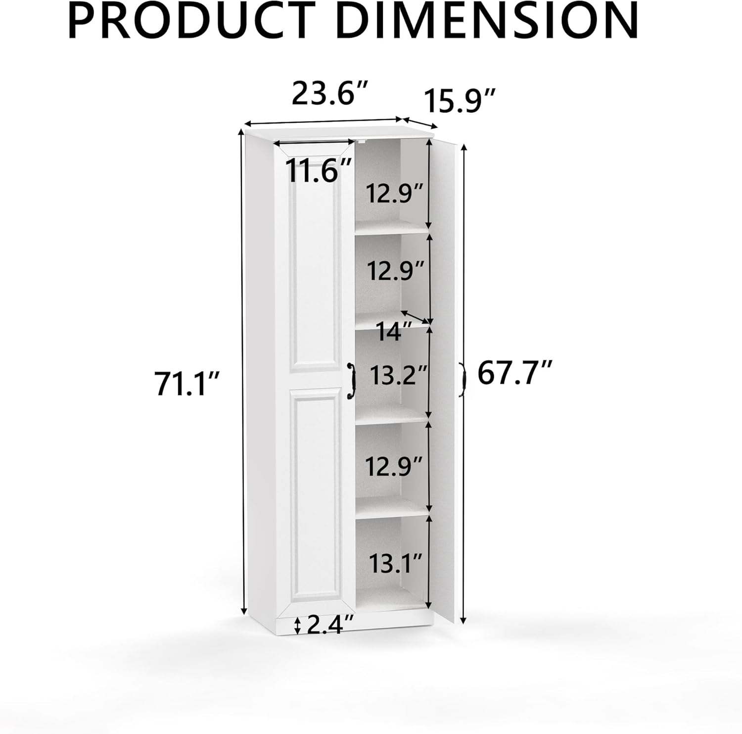 Storage Cabinet/Pantry cabinets, Soft White Finish, 71" Tall Wood Cupboard with 2 Door and 3 Adjustable Shelves for Kitchen, Dining Room, Living Room, Bathroom (Style 1)