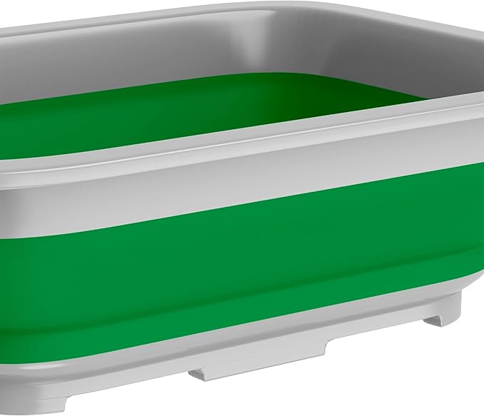 Set of 2 Multipurpose Wash Bins – 10-Liter Basins for Camping, Parties, or Cleaning – Collapsible Bucket Set by Wakeman (Green)
