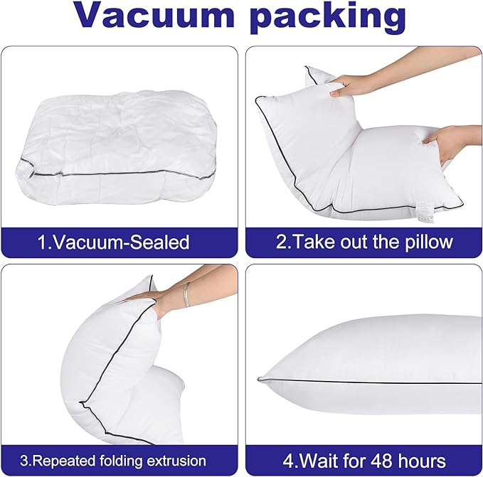 Hotel Quality Cooling Standard Size Bed Pillows Set of 4 - Soft, Firm, and Supportive Down Alternative Pillows for Back, Stomach, and Side Sleepers