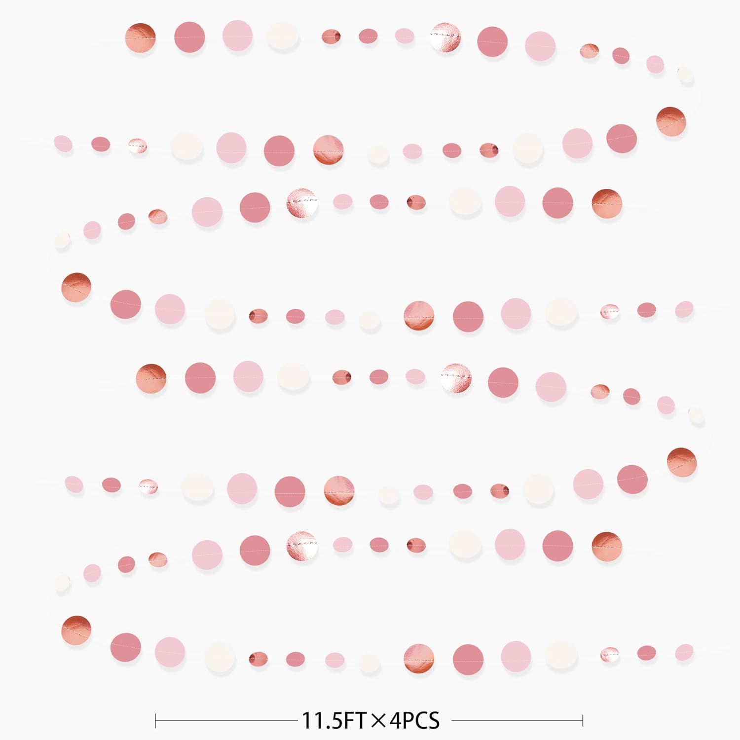 Rose Gold Party Decorations Dusty Pink Circle Dots Garland Blush Pink Hanging Paper Polka Dot Streamer for Birthday Wedding Bridal Shower Bachelorette Engagement Baby Shower Anniversary Party Supplies