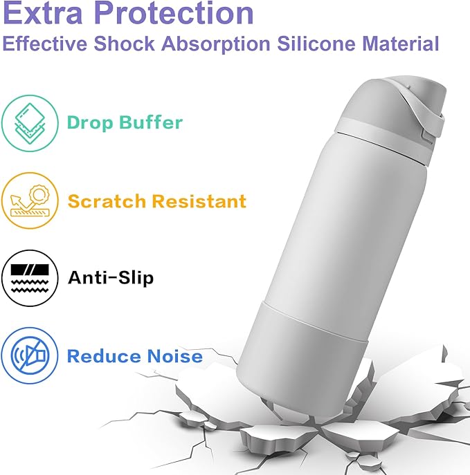 2PCS Silicone Water Bottle Boot for Owala 24oz 32oz 40oz, Protective Bottom Bumper Anti-Slip Sleeve for FreeSip, Twist, and Flip Stainless Steel Bottles, Dishwasher Safe and BPA Free