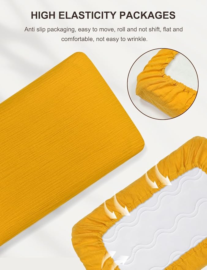32"x16" Muslin Bassinet Sheets for Baby, Yellow Bassinet Mattress Cover for Rectangle, Oval, Hourglass Bassinet Mattress, Moses Basket Sheets (46B-03)