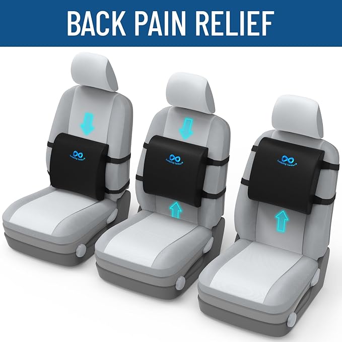 Everlasting Comfort Gel Infused Lumbar Support Pillow & Seat Cushion for Car Combo - Car Seat Cushions for Driving, Work - Ergonomically Designed to Target Sciatica Pain, Back Pain, Tailbone Pain