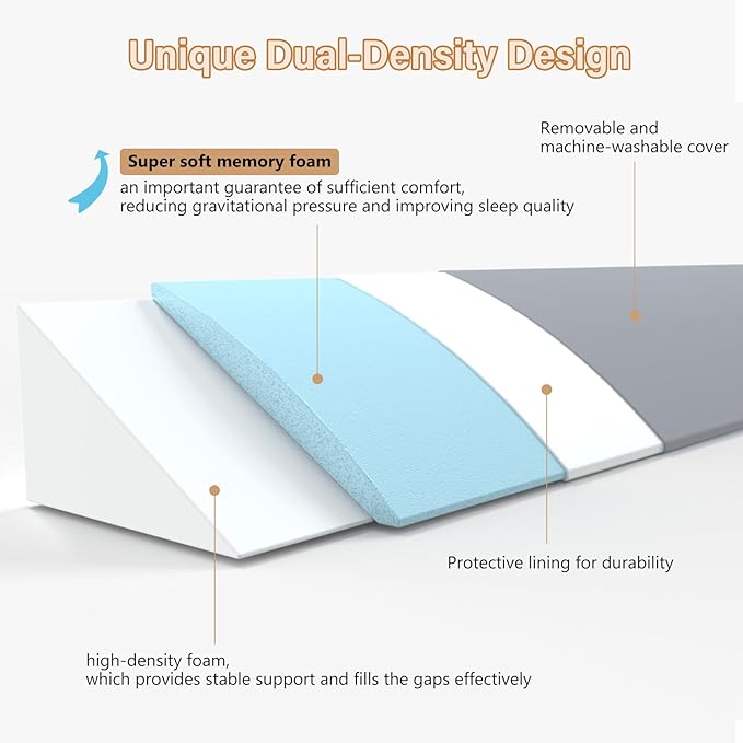 Vekkia Dual Density Bed Wedge Pillow/Mattress Gap Filler/Headboard Pillow/Pillow Wedge for Headboard Gap/Bed Gap Filler,Close Gap(0-6") Between Your Mattress and Headboard,Gray(King)