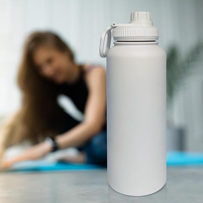 40oz Insulated Water Bottle ，Stainless Steel Sports Water Cup Flask with 2 Lids, Wide Mouth Travel Thermal Mug,Outdoor Sports Bottle（white）