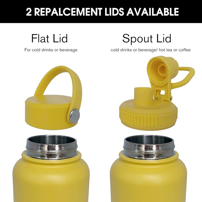 40oz Insulated Water Bottle ，Stainless Steel Sports Water Cup Flask with 2 Lids, Wide Mouth Travel Thermal Mug,Outdoor Sports Bottle（Mango yellow）