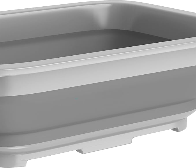 Set of 2 Multipurpose Wash Bins – 10-Liter Basins for Camping, Parties, or Cleaning – Collapsible Bucket Set by Wakeman (Gray)