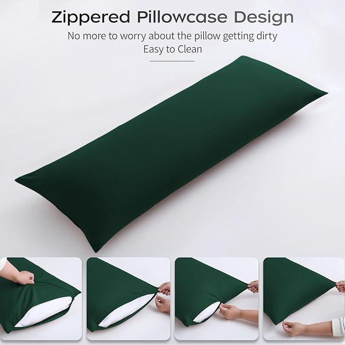 Memory Foam Body Pillow with Removable 100% Cotton Cover, Full Body Pillows for Adults, Large Long Bed Pillow for Sleeping, Firm & Supportive (20x54 inch, Dark Green)