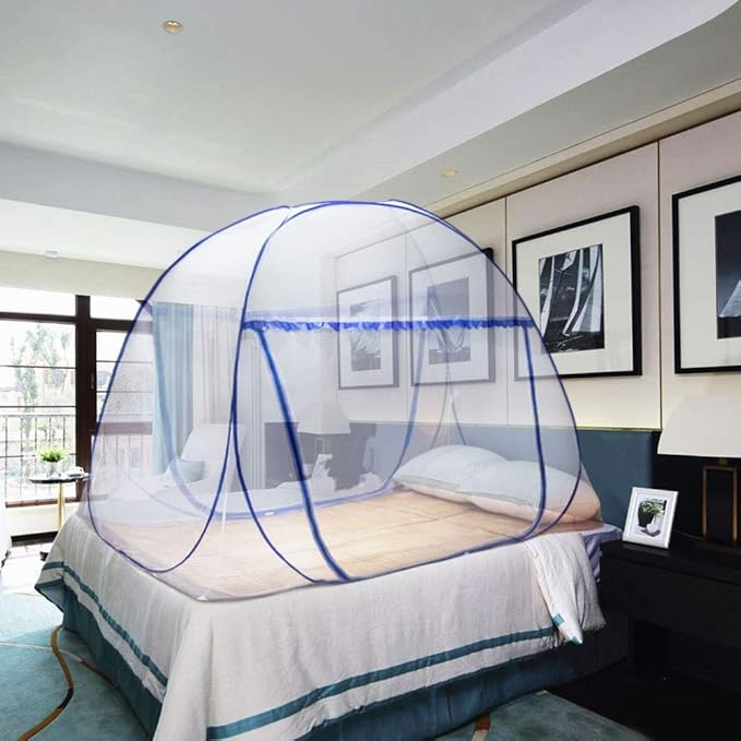 Pop-up Mosquito net Double Bed,L75x W47 x H55 in Double Door Zip Portable Tent Travel Mosquito net Free-Standing use one Compartment to Install Suitable for Bedroom no Hooks no Chemicals.