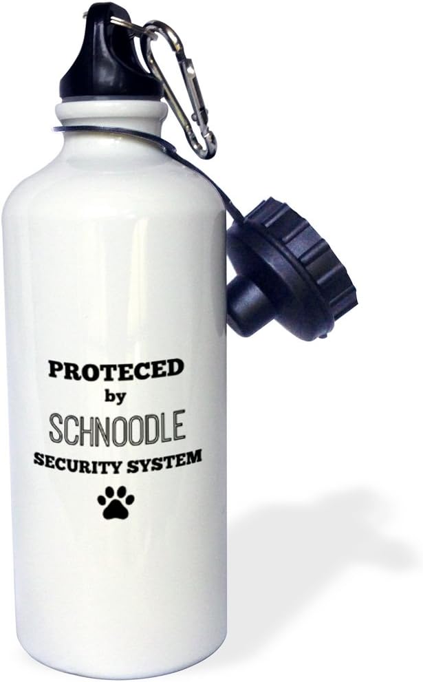 3dRose Protected by Schnoodle Security System Sports Water Bottle, 21 oz, White