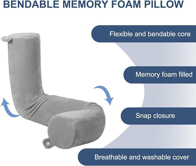 Memory Foam Travel Pillow, Twistable Design, Velvet Cover, Removable, Machine Washable, 66*9.6cm, Grey, 16543350
