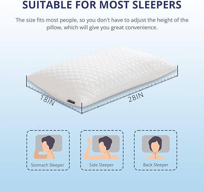 Shredded Memory Foam Pillows, Bed Pillows for Sleeping, Medium Standard/Queen Size Pillow for Side Back Stomach Sleepers, Neck Support Pillow with Washable Removable Cover (1 Pack)