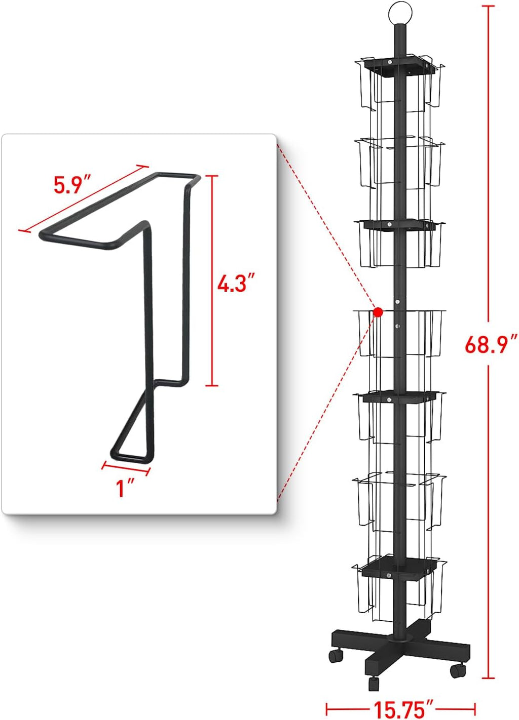 28 Pockets Countertop Rotating Greeting Card Rack, 7 Tier magazine Display Stand Rotating magazine rack for Postcards, Brochures, and Greeting Card