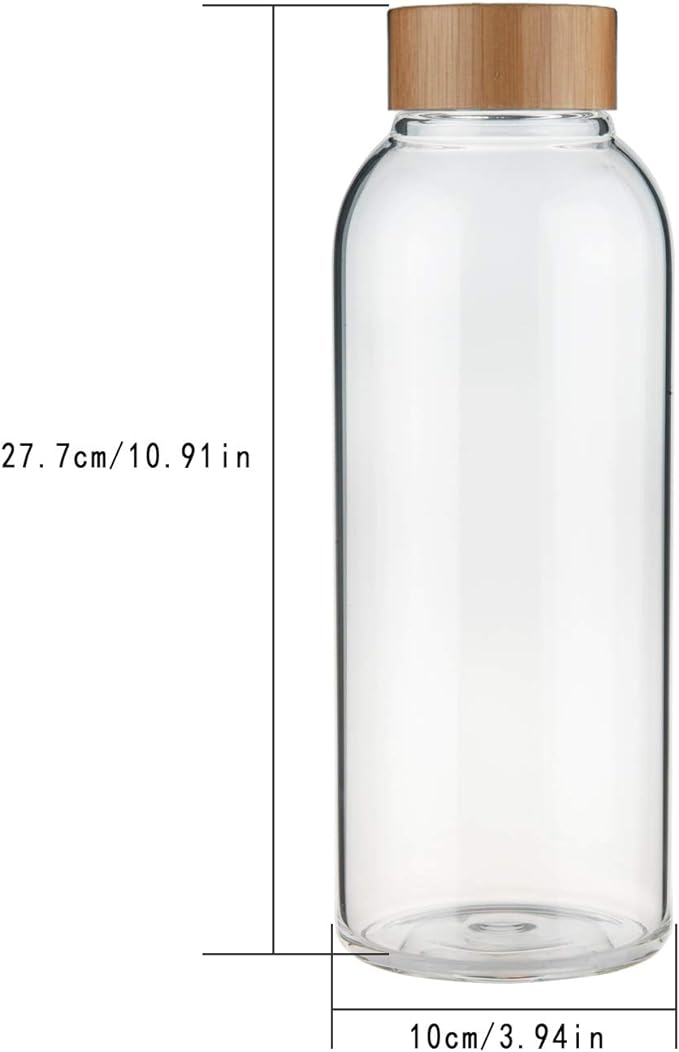 48 oz Sports Borosilicate Glass Water Bottle with Bamboo Lid with Neoprene Sleeve