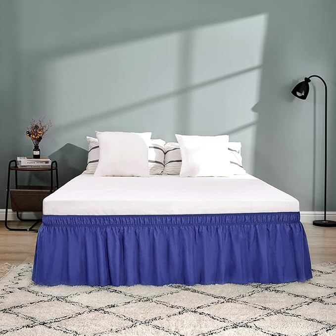 RIMELA Navy Bed Skirt King Size 18 Inch Drop, Blue Wrap Around Elastic Bedskirt, Dust Ruffle for Adjustable Bed Base, Soft Durable Fabric Machine Washable Easy to Install