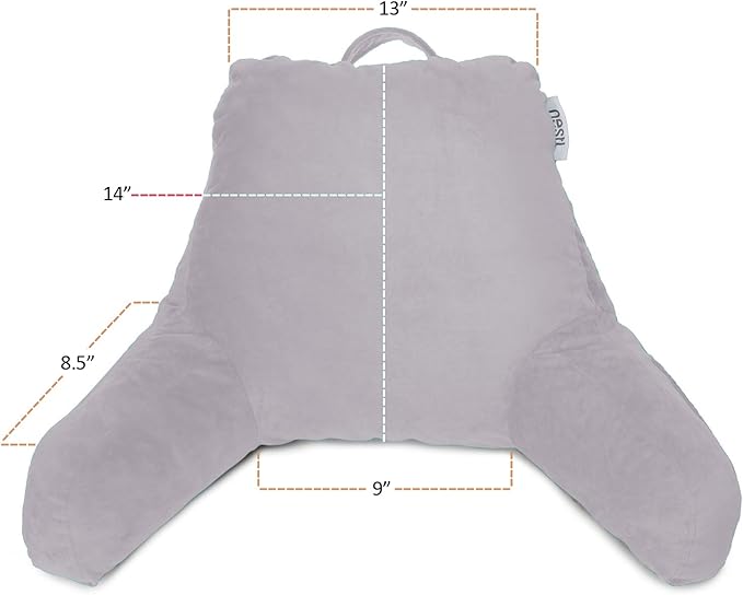 Nestl Reading Pillow for Kids, Small Bed Pillow, Back Pillow for Sitting in Bed, Memory Foam Chair Pillow, Reading & Bed Rest Pillows, Grey Lavender Back Pillow for Bed, Arm Pillow with Pockets