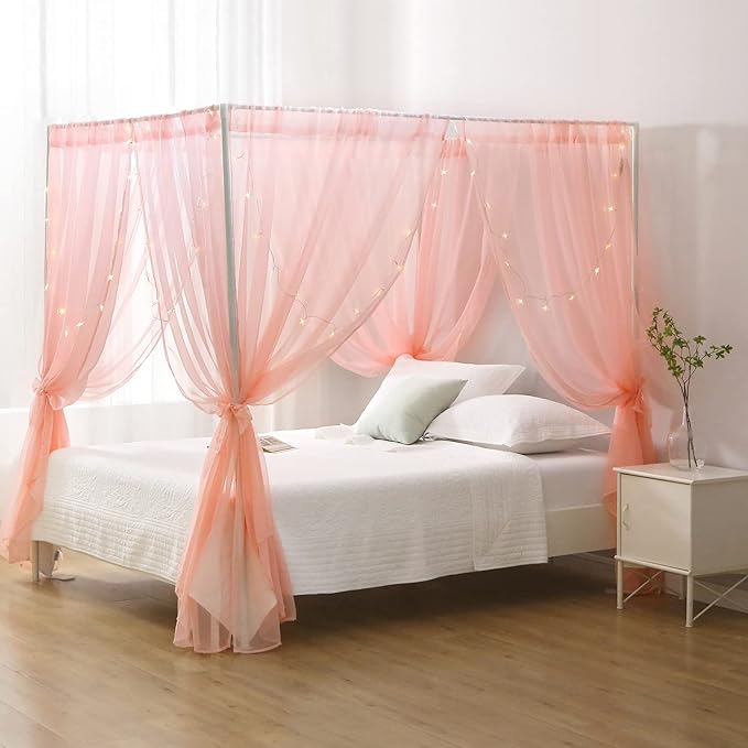 Canopy Bed Curtains Pink, Princess Bed Canopy Queen Size, Canopy Bed Scarf for Girls Adults Room Decor(Pink)