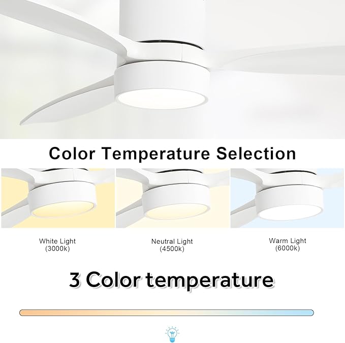 Sofucor 52 Inch Low Profile Ceiling Fan with Lights Remote Control Wood Blades Reversible DC Motor Modern Ceiling Fan for Kitchen, Bedroom, Basement, Dining, Living Room, White wood