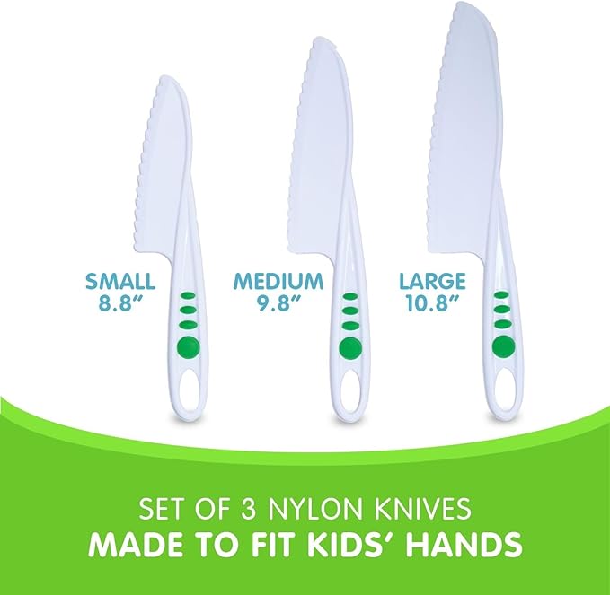 Curious Chef 3-Piece Nylon Knife Set for Kids, Dishwasher Safe Tools, Made with BPA-Free Plastic, Real Kitchen Kit