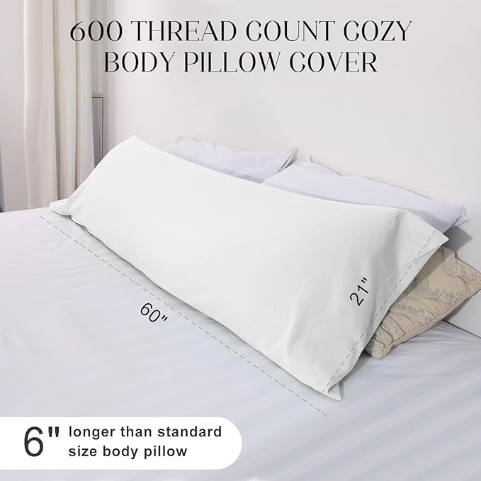 Soft Body Pillow Cover/Pillowcases 60 x 21 Inch, WINKAURA Premium Unique Long Pillow Case for Bed Fits 54x20 Pillow, Envelope Closure, Stylish Wrinkle and Stain Resistant,White