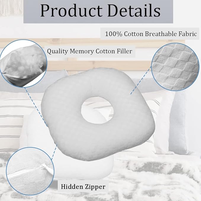 Ear Piercing Pillow for Side Sleepers, Pillow with an Ear Hole for CNH and Ear Pain Ear Inflammation Pressure Sores, O-Shaped Side Sleeping Pillow, Ear Guard Pillow