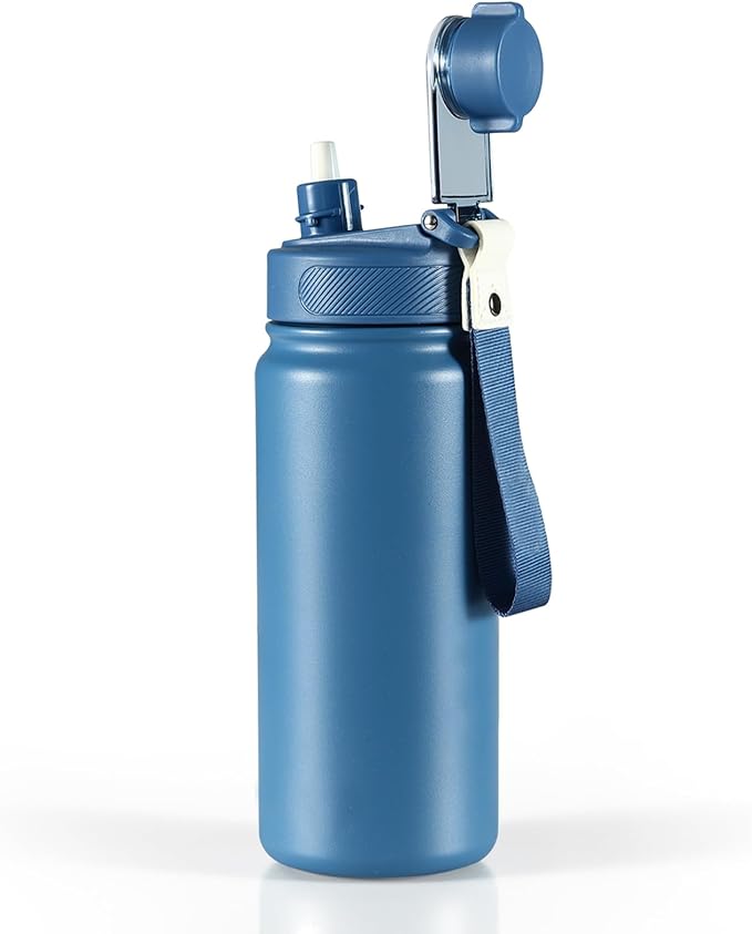 25 oz gym water bottle with straw, leak proof - men's/women's sports metal water bottle - double vacuum insulated stainless steel water bottle for gym, outdoors or traveling