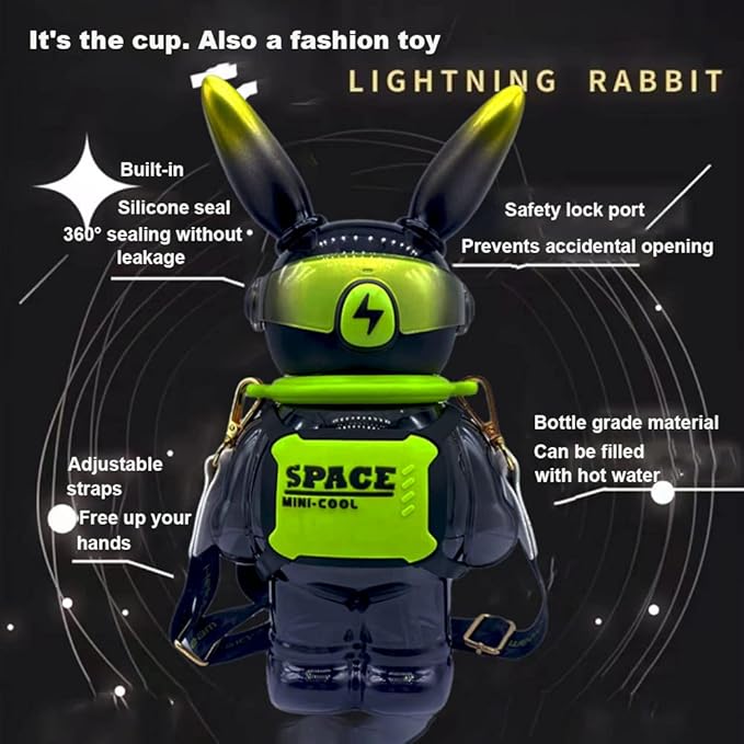37 Oz Rabbit Water Bottle With Straw, Cool Lightning Space Rabbits Cup, Portable Outdoor Water Bottle, Suitable For Adults And Children Fitness Sports (Purple)