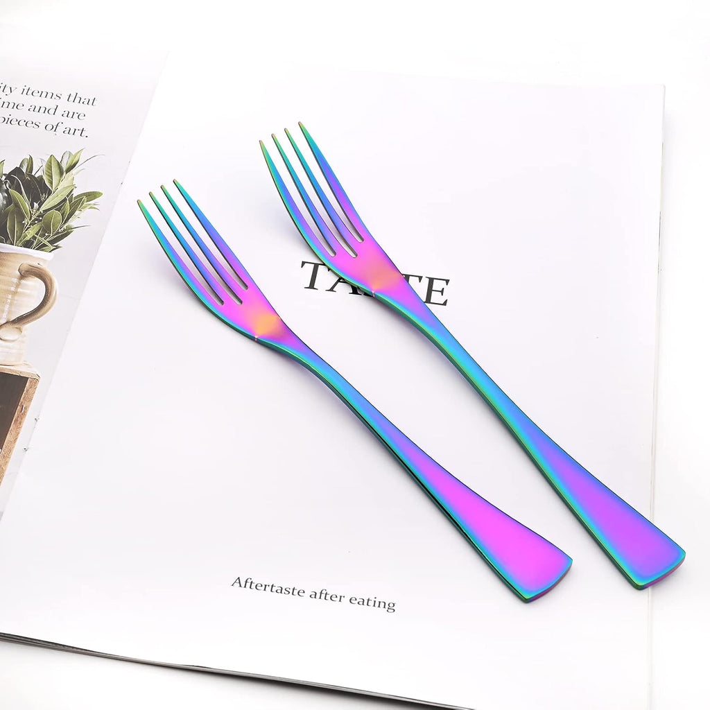 24-Piece Rainbow Flatware, Mirror 18/10 Stainless Steel Modern & Luxury Dinnerware Set With Serrated Steak Knife Teaspoon For Daily Use or Dinner Party Restaurant - Service For 4