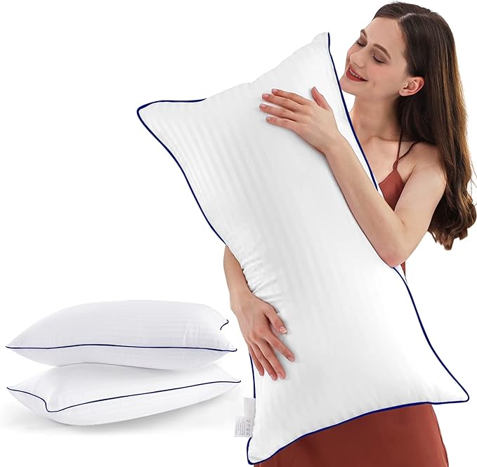 Hotel Collection Bed Pillows Queen Size Set of 2, Soft & Supportive Down Alternative Pillow for Side or Back Sleeper