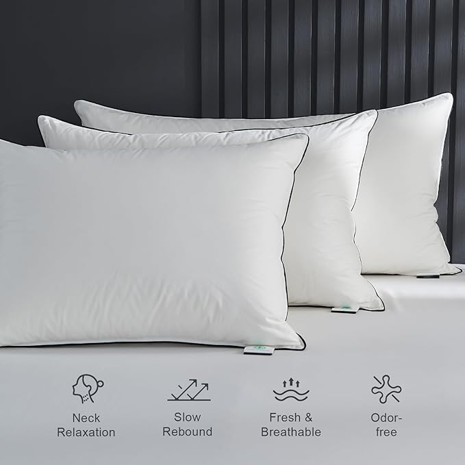 Hotel Feather Pillows Standard Size, Hybrid Goose Down Pillow Composite with Mef tek™ Memory Foam, Firm Bed Pillows with Organic Cotton Cover (White,20"x26")