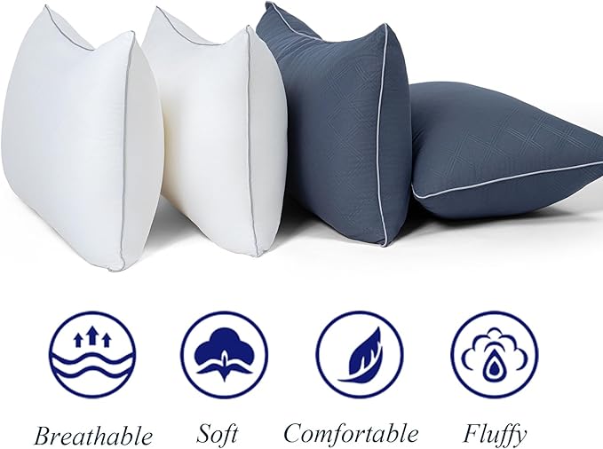 Pillows for Sleeping 4 Pack Bed Pillow Set of 4 for Side Back and Stomach Sleepers Down Alternative Filling Luxury Soft (Grey-White, Standard(4 Pack))
