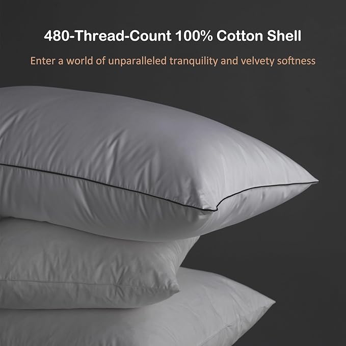 Luxury All Hungarian Goose Down Pillows Standard Size,Soft and Support Down Bed Pillow for Back,Side,Stomach Sleepers,480 Thread Count 100% Cotton Shell,Standard Size Soft Pillow 2 Pack 20"x26"