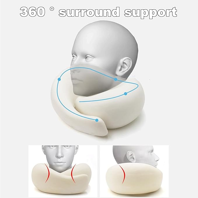 2024 Memory Foam Neck Pillow 360 Degree Neck Support Travel Pillows for Airplanes and Long Flight Travel Neck Pillow (Black-with Strap)