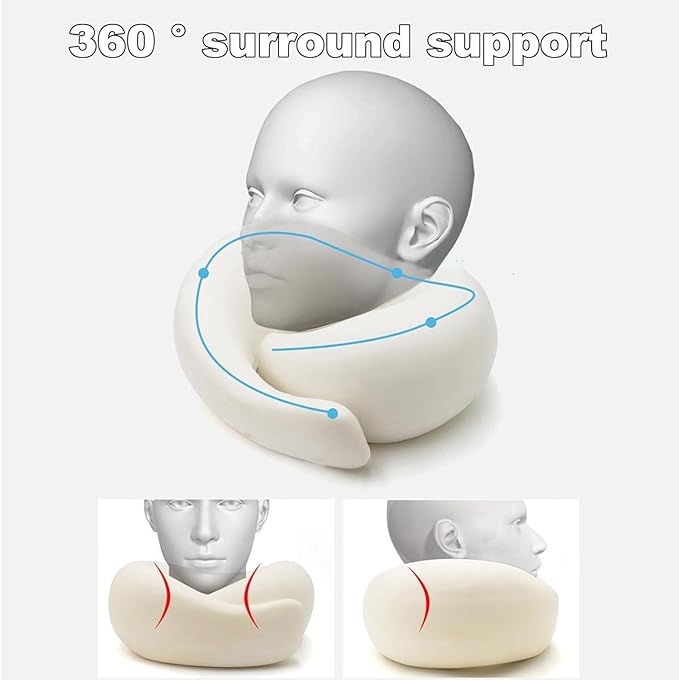 2024 Memory Foam Neck Pillow 360 Degree Neck Support Travel Pillows for Airplanes and Long Flight Travel Neck Pillow (Grey)