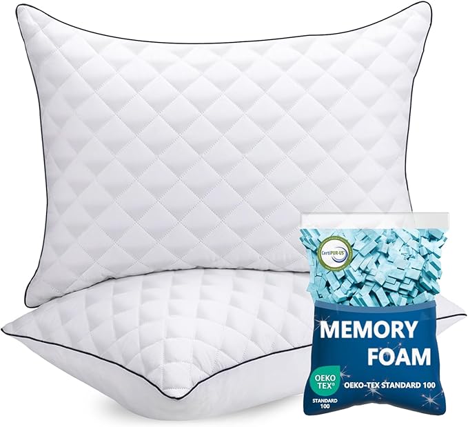 AS AWESLING Soft Pillows for Sleeping - Shredded Memory Foam Bed Pillows Set of 2 for Side Back Stomach Sleepers (King(20 * 36 inches))