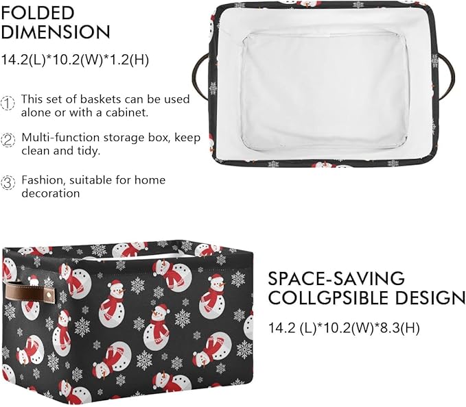 Winter Snowman Snowflake Storage Basket Fabric Laundry Baskets Christmas Holiday Xmas Decorations Storage Boxes Organizer Bag for Baby Cloth Dog Toy Book Storage Cubes Shelf Closet Bins 16×12×8