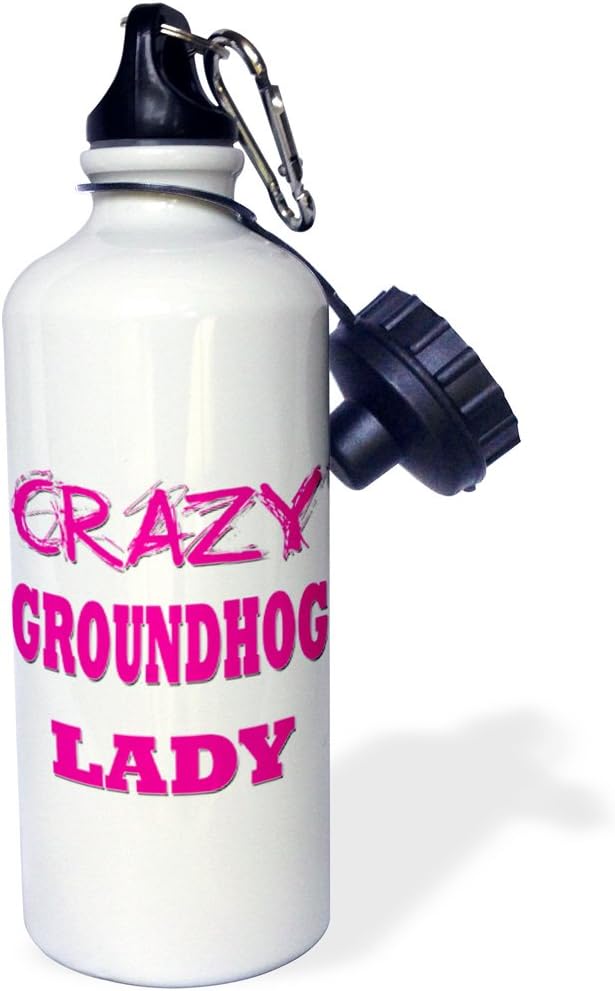 3dRose Crazy Groundhog Lady-Sports Water Bottle, 21oz , 21 oz, Multicolored