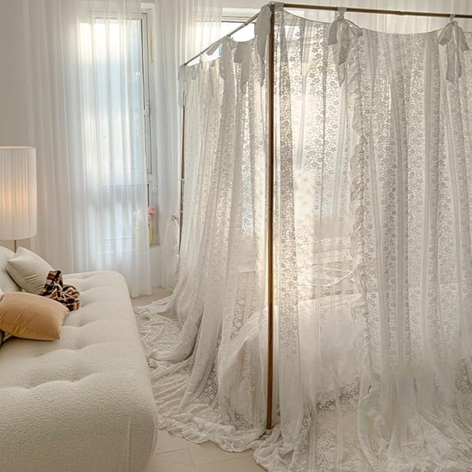 Elegant Princess 4 Corner Post Mosquito Net Romantic for Girls Women Bed Curtain Canopy for Adult Wedding Bedroom Kids Rooms Decoration (Type2-White-Flower, King)