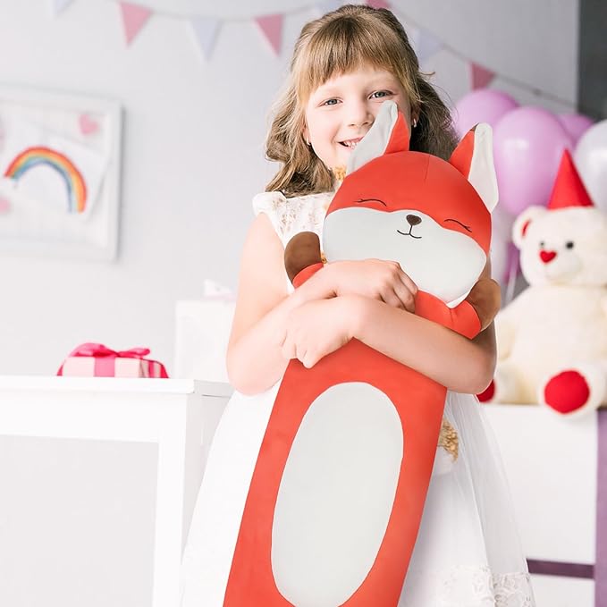 36 inch Orange Fox Stuffed Animal, Soft Long Pillow Doll, Giant Cute Fox Plush Body Pillow Plushies Toy Gift for Kids, Boys Birthday,Valentine,Easter