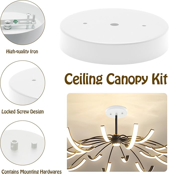 Biaungdo 5 Inch Ceiling Lighting Canopy Kit, White Pendant Light Canopy Kit Metal Chandelier Ceiling Light Plate Cover with All Mounting Hardware for Chandelier Pendant Lighting Fixtures