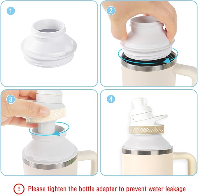 2PCS Bottle Adapter for Stanley Cup 40oz to Cirkul, Lid Cap Converter Accessories, Cirkul Stanley Adapter BPA Free Plastic, Food Grade Silicone Fits for Stanley Water Bottles(White)