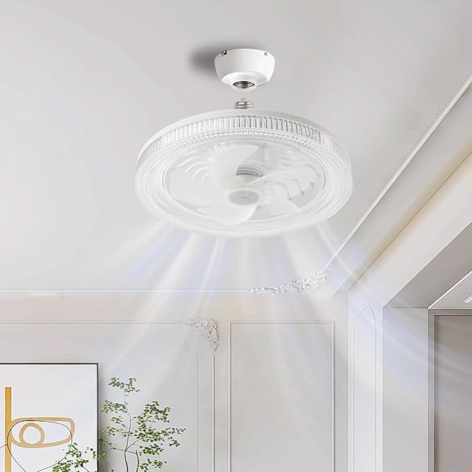 Socket Fan Light -9''Ceiling Fans with Lights,Mini Light Socket Fan with Led Light,White -6500k Lights Fan,Socket Room Fan for Bedroom,Garage