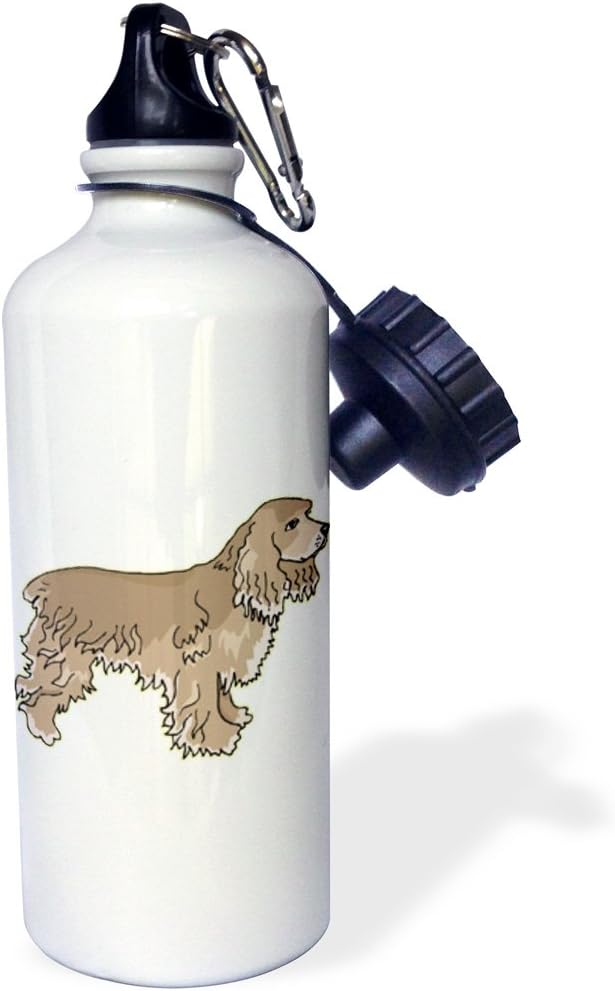 3dRose "Cute and Cuddly Canine Cocker Spaniel" Sports Water Bottle, 21 oz, White