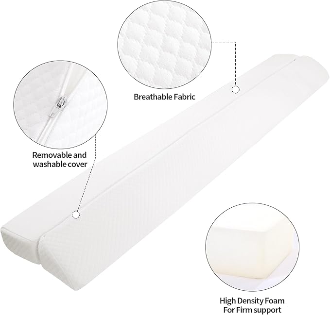 MABOZOO Pillow Wedge for Headboard Gap,Bed Gap Filler Twin Size,Foldable Bed Wedge Pillow for Headboard,White Bed Wedge Gap Filler,Foam Mattress Gap Filler,39"x6"x6"